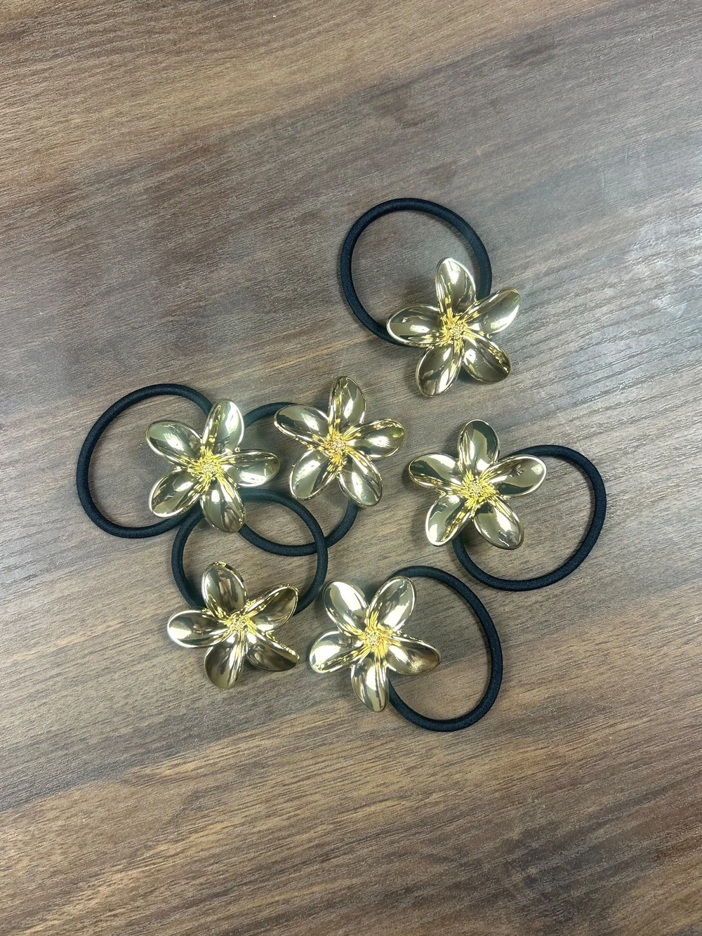 Gold Floral Hair Ties - Elegant Flower Elastic Bands